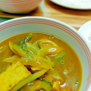 ゴーヤ入り♥夏野菜と厚揚げで作るスープカレー